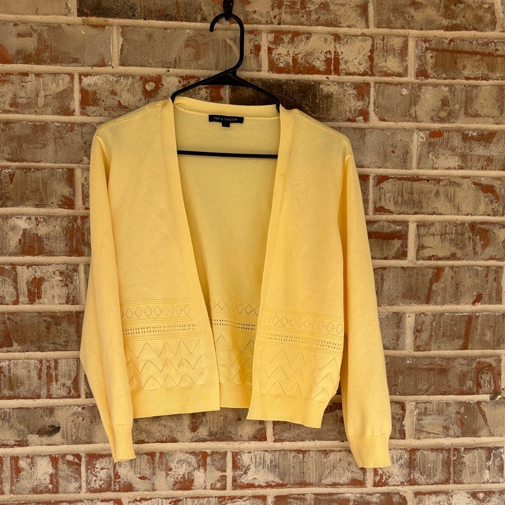 Tint & Shadow Yellow Pointelle Detailing Open Faced Cardigan Sweater